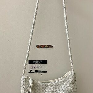 Lisette Vintage Minimalist Leather White Woven Crossbody Bag